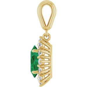 14K Yellow Gold Lab-Grown Emerald & 1/3 CTW Natural Diamond Pendant