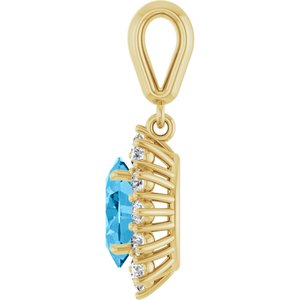 14K Yellow Gold Natural Swiss Blue Topaz & 1/3 CTW Natural Diamond Pendant
