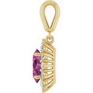 14K Yellow Gold Natural Pink Tourmaline & 1/3 CTW Natural Diamond Pendant