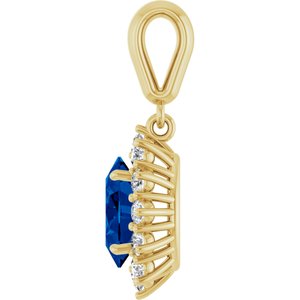 14K Yellow Gold Lab-Grown Blue Sapphire & 1/3 CTW Natural Diamond Pendant