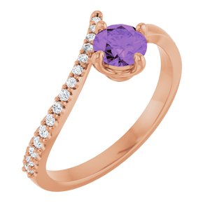 14K Rose Gold Natural Amethyst & 1/10 CTW Natural Diamond Bypass Ring