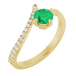 14K Yellow Gold Lab-Grown Emerald & 1/10 CTW Natural Diamond Bypass Ring