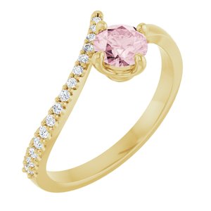14K Yellow Gold Natural Pink Morganite & 1/10 CTW Natural Diamond Bypass Ring