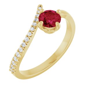 14K Yellow Gold Natural Ruby & 1/10 CTW Natural Diamond Bypass Ring