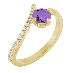 14K Yellow Gold Natural Amethyst & 1/10 CTW Natural Diamond Bypass Ring