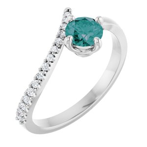 14K White Gold Lab-Grown Alexandrite & 1/10 CTW Natural Diamond Bypass Ring