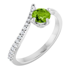 Platinum Natural Peridot & 1/10 CTW Natural Diamond Bypass Ring
