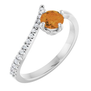 14K White Gold Natural Citrine & 1/10 CTW Natural Diamond Bypass Ring