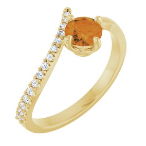 14K Yellow Gold Natural Citrine & 1/10 CTW Natural Diamond Bypass Ring