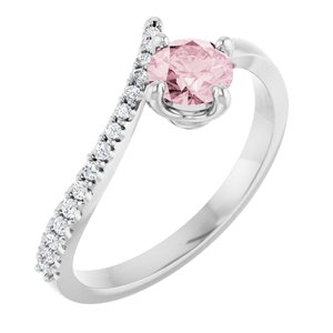 Platinum Natural Pink Morganite & 1/10 CTW Natural Diamond Bypass Ring