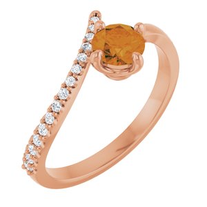 14K Rose Gold Natural Citrine & 1/10 CTW Natural Diamond Bypass Ring