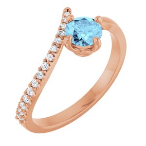 14K Rose Gold Natural Aquamarine & 1/10 CTW Natural Diamond Bypass Ring