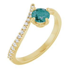 14K Yellow Gold Lab-Grown Alexandrite & 1/10 CTW Natural Diamond Bypass Ring