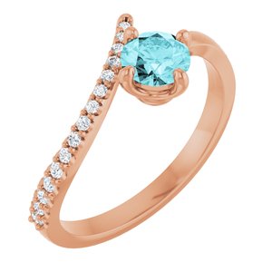 14K Rose Gold Natural Blue Zircon & 1/10 CTW Natural Diamond Bypass Ring
