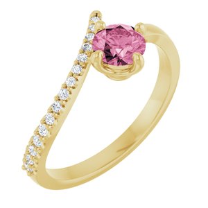 14K Yellow Gold Natural Pink Tourmaline & 1/10 CTW Natural Diamond Bypass Ring