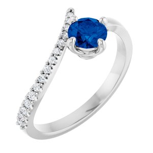 Platinum Natural Blue Sapphire & 1/10 CTW Natural Diamond Bypass Ring