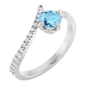 14K White Gold Natural Aquamarine & 1/10 CTW Natural Diamond Bypass Ring