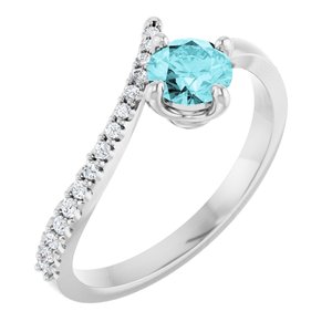 Platinum Natural Blue Zircon & 1/10 CTW Natural Diamond Bypass Ring