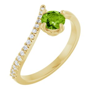 14K Yellow Gold Natural Peridot & 1/10 CTW Natural Diamond Bypass Ring