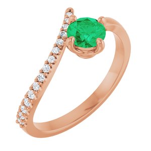 14K Rose Gold Natural Emerald & 1/10 CTW Natural Diamond Bypass Ring
