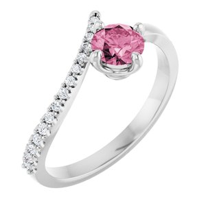 14K White Gold Natural Pink Tourmaline & 1/10 CTW Natural Diamond Bypass Ring
