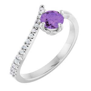 14K White Gold Natural Amethyst & 1/10 CTW Natural Diamond Bypass Ring