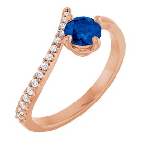 14K Rose Gold Lab-Grown Blue Sapphire & 1/10 CTW Natural Diamond Bypass Ring