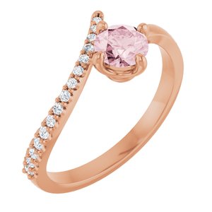14K Rose Gold Natural Pink Morganite & 1/10 CTW Natural Diamond Bypass Ring