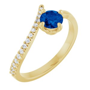 14K Yellow Gold Natural Blue Sapphire & 1/10 CTW Natural Diamond Bypass Ring