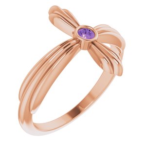 14K Rose Gold Natural Amethyst Sideways Cross Ring