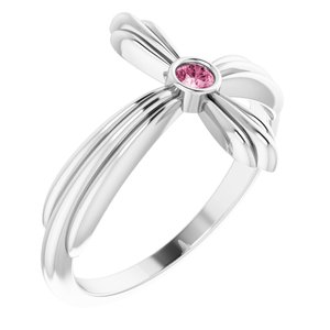 14K White Gold Natural Pink Tourmaline Sideways Cross Ring
