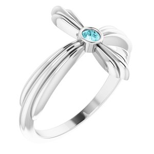 Platinum Natural Blue Zircon Sideways Cross Ring