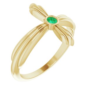 14K Yellow Gold Natural Emerald Sideways Cross Ring