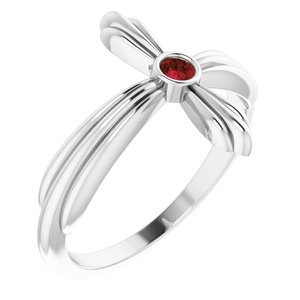 Sterling Silver Natural Mozambique Garnet Sideways Cross Ring