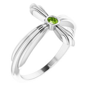 14K White Gold Natural Peridot Sideways Cross Ring