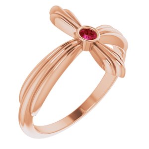 14K Rose Gold Natural Ruby Sideways Cross Ring