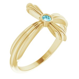 14K Yellow Gold Natural Blue Zircon Sideways Cross Ring
