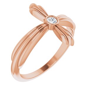 14K Rose Gold Natural White Sapphire Sideways Cross Ring