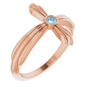 14K Rose Gold Natural Aquamarine Sideways Cross Ring