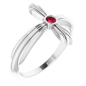 14K White Gold Natural Ruby Sideways Cross Ring