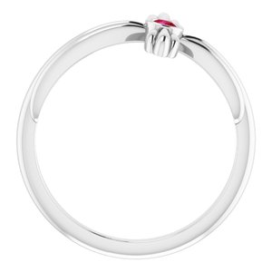 14K White Gold Natural Ruby Sideways Cross Ring