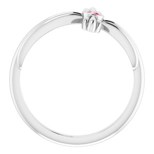 14K White Gold Natural Pink Tourmaline Sideways Cross Ring