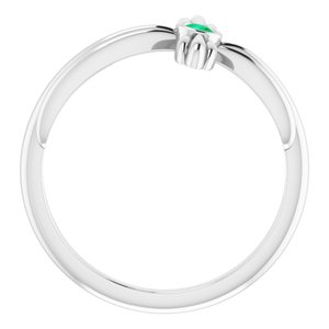 14K White Gold Natural Emerald Sideways Cross Ring