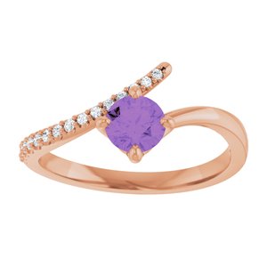 14K Rose Gold Natural Amethyst & 1/10 CTW Natural Diamond Bypass Ring