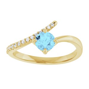 14K Yellow Gold Natural Aquamarine & 1/10 CTW Natural Diamond Bypass Ring