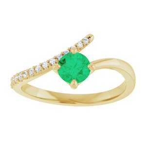 14K Yellow Gold Lab-Grown Emerald & 1/10 CTW Natural Diamond Bypass Ring