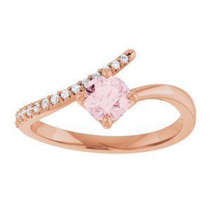14K Rose Gold Natural Pink Morganite & 1/10 CTW Natural Diamond Bypass Ring