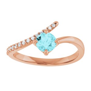 14K Rose Gold Natural Blue Zircon & 1/10 CTW Natural Diamond Bypass Ring