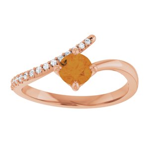 14K Rose Gold Natural Citrine & 1/10 CTW Natural Diamond Bypass Ring