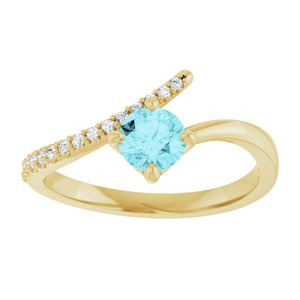 14K Yellow Gold Natural Blue Zircon & 1/10 CTW Natural Diamond Bypass Ring